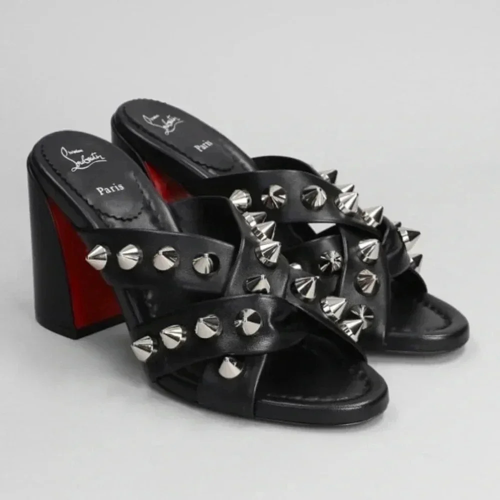 Christian Louboutin SS23 Spika Club 55 Slipper-mule In Black Leather, Size 6US
